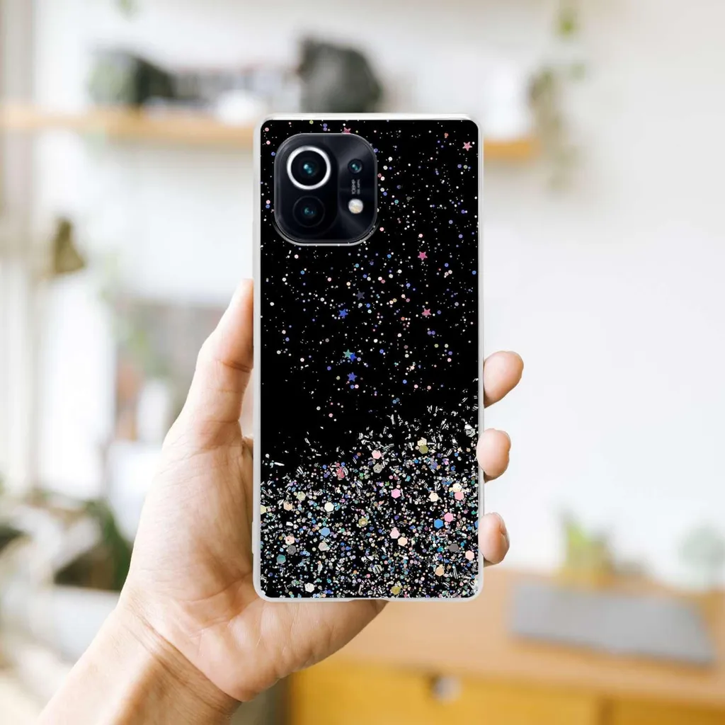 Cadorabo Custodia Con Glitter Per Xiaomi Redmi Note 9 – Cover In TPU Flessibile Nera Con Glitter, Sottile E Antiscivolo, Protezione Antiurto