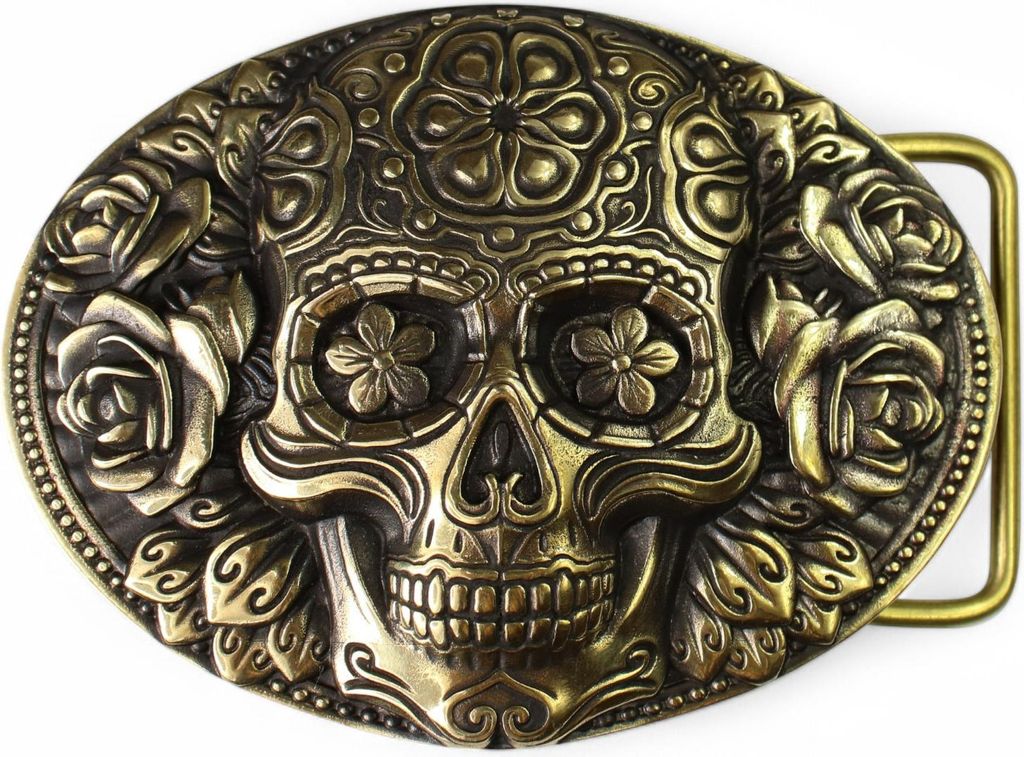 FRONHOFER Best Patina Totenkopf Herrengürtel 4cm, Santa Muerte, Sattlerleder