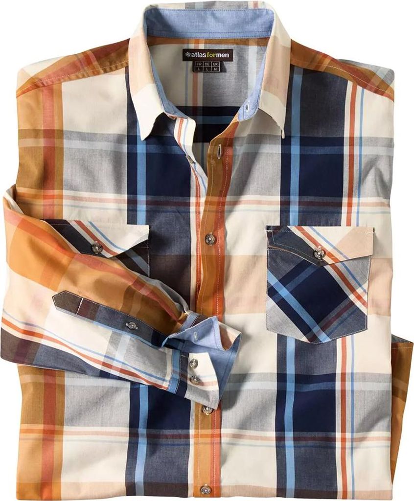 Atlas For Men - Hemd für Herren AF2514 (L) (Ecru/Ocker/Marineblau)