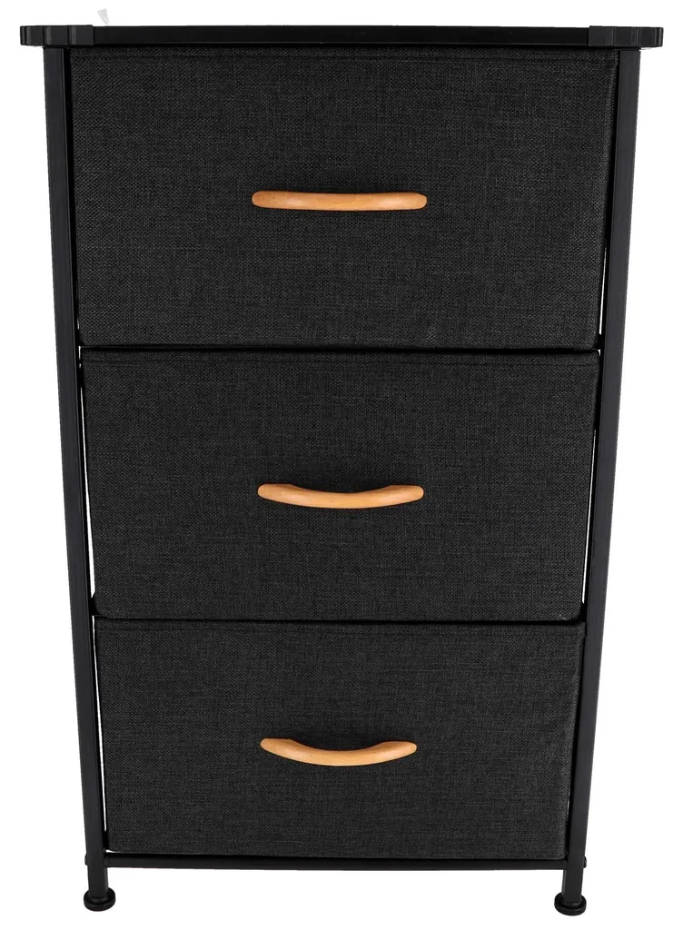Commode pratique à 3 tiroirs amovibles et structure métallique noire
