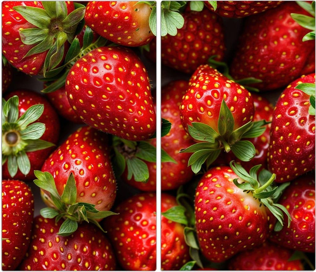 Spritzschutz Herdabdeckplatte Schneidebrett aus Glas Frische Erdbeeren 2-Teilig (60x52cm)