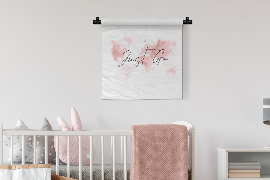 MuchoWow Wandteppich Wandbehang Karte - Aquarell - Rosa - Zitate 60x60 cm Tapisserie Dekoration Wandtuch - Dekorationen - Wand Decke
