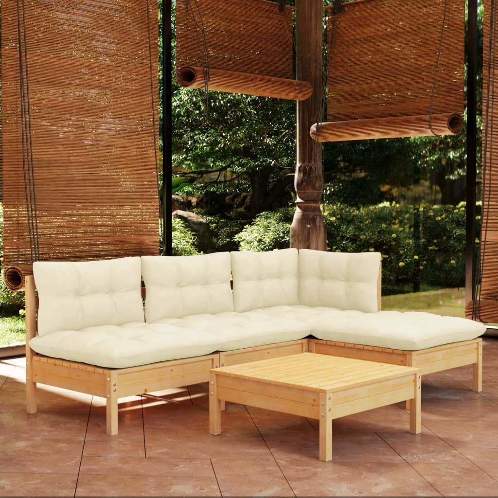 Maison Exclusive - 5-tlg. Garten-Lounge-Set mit Creme Kissen Kiefernholz