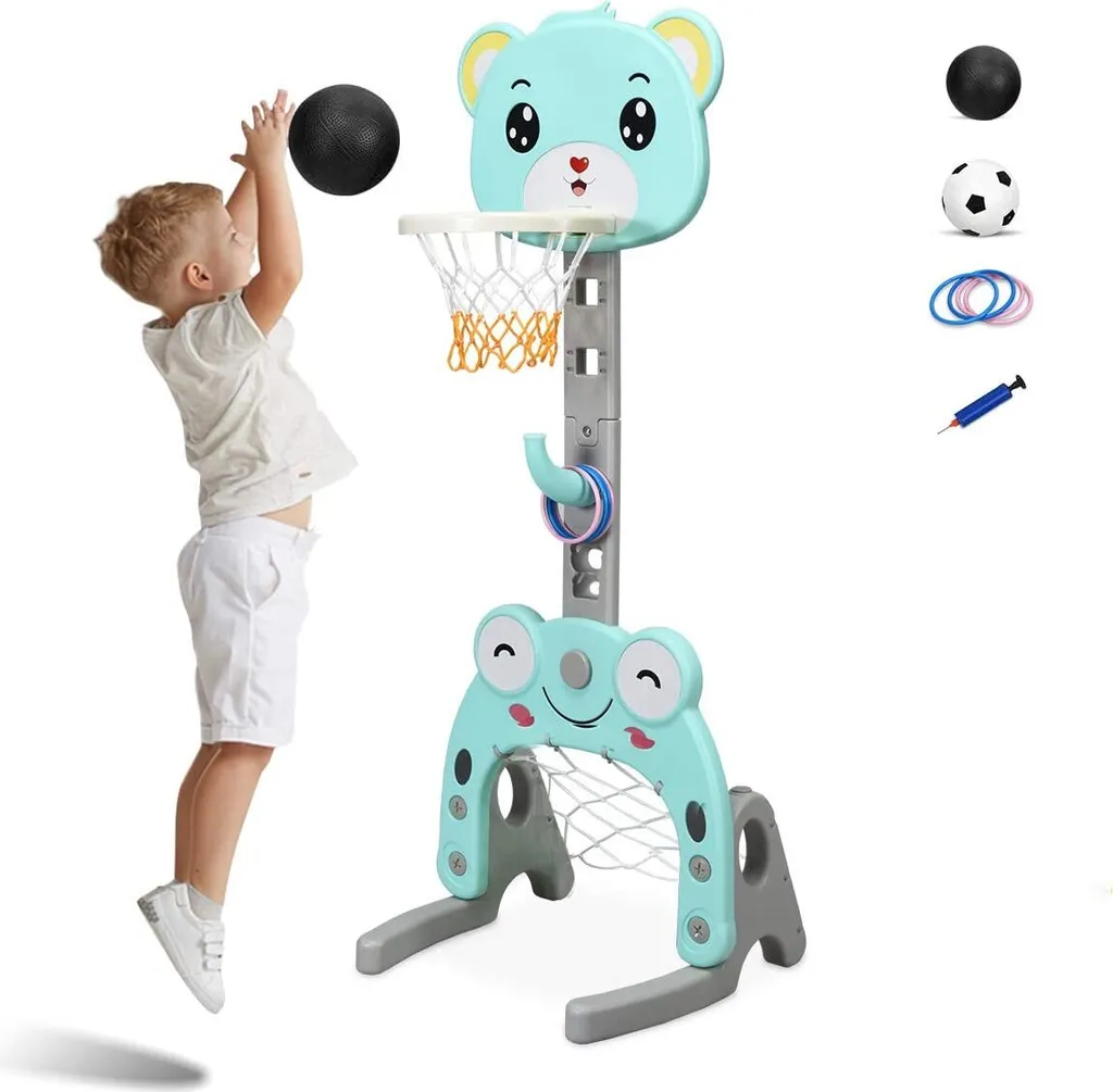 Poteau de Basket Réglable 3 en 1 Multisports pour Enfants en Bas Âge