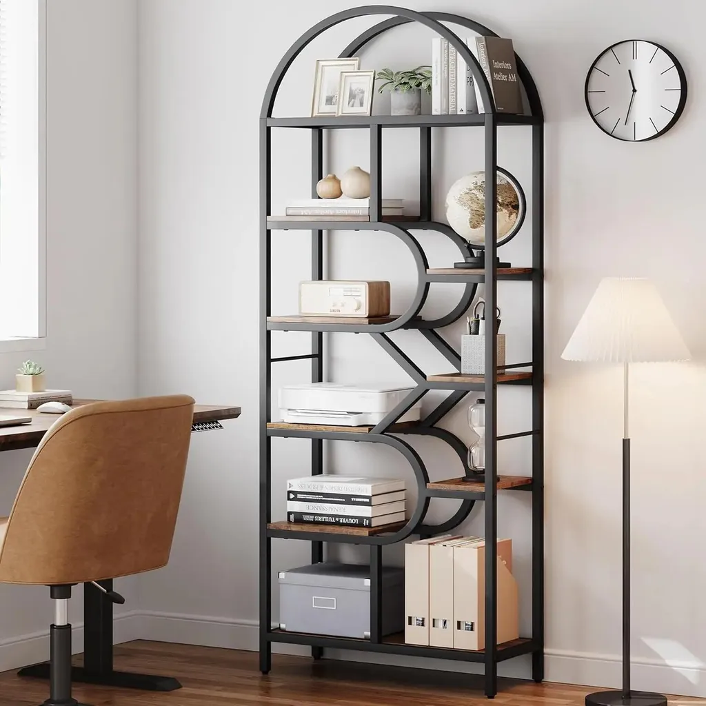 Bibliothèque ouverte sur pied 206 cm noire et marron avec 9 étagères - 2