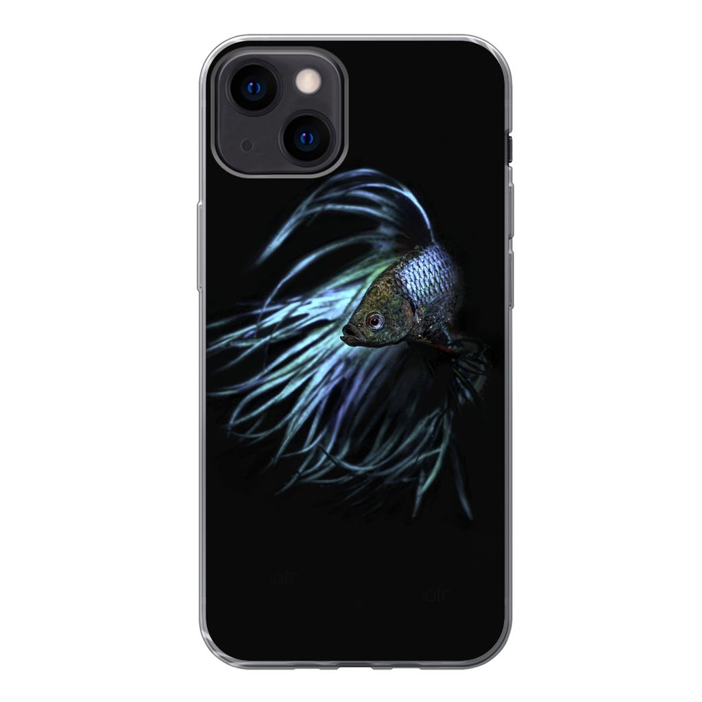 MuchoWow Handyhülle Schutzhülle Hülle für iPhone 13 Fisch - Schwanz - Schwarz Silikon Softcase Handy Hülle - Karteninhaber