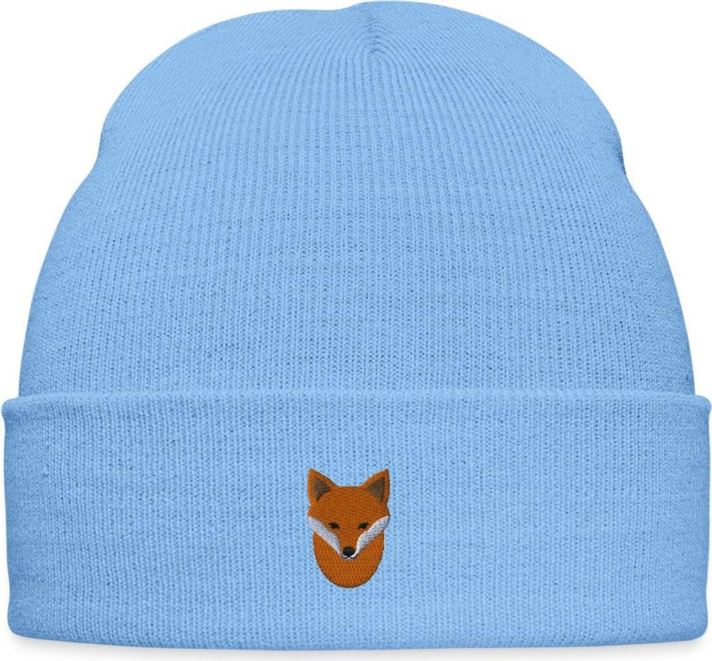 Spreadshirt Gestickter Fuchs Für Naturfans Und Ruhige Köpfe Bestickte Wintermütze, One size, Himmelblau