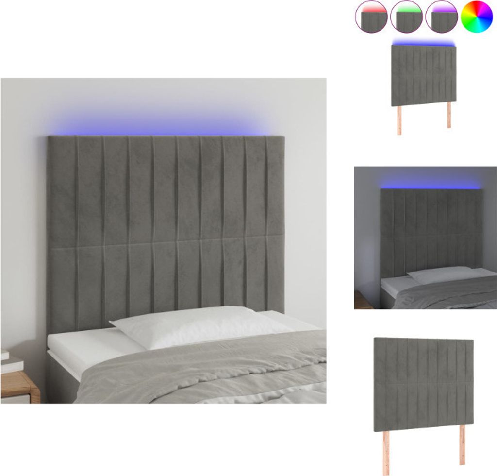vidaXL LED Kopfteil Hellgrau 100x5x118/128 cm Samt - Kopf- & Fußenden