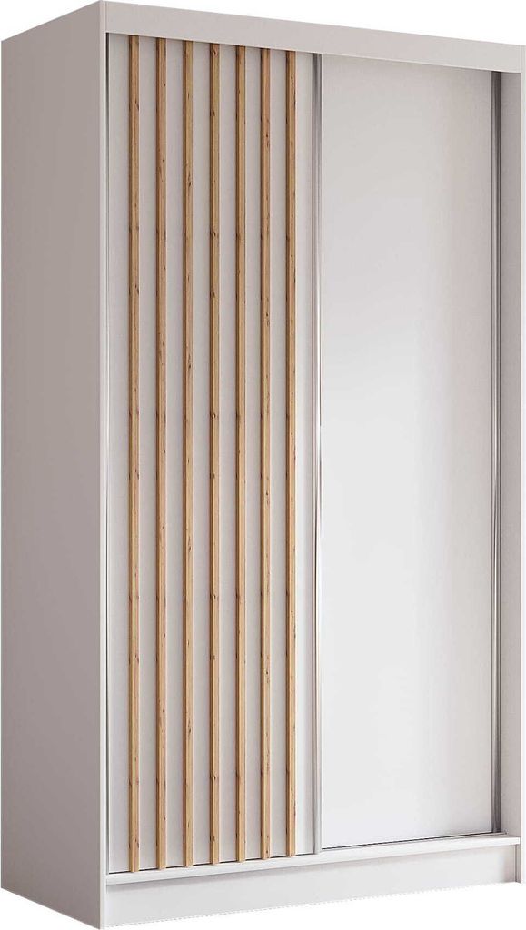 AGMAT Schwebetürenschrank Nevada, Kleiderschrank mit 2 Türen, Moderne Garderobe in Farbe: Weiß, Schrank in Größe: 120 x 216 x 61 cm