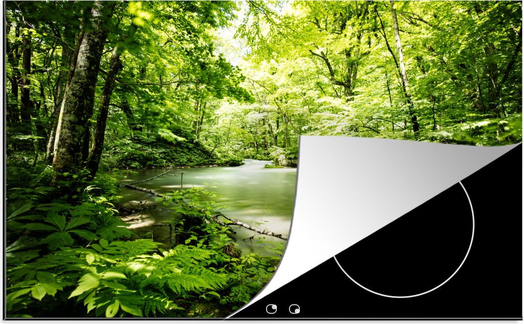 KitchenYeah Herdabdeckplatte Wald - Baum - Wasser , 81x52cm, Küche Deko, Ceranfeld Herdabdeckung, Abdeckplatte fùr Kochfeld