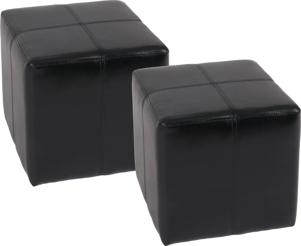 Pouf Onex Noir en Cuir Certifié FSC : Lot de 2 Cubes de 36 cm