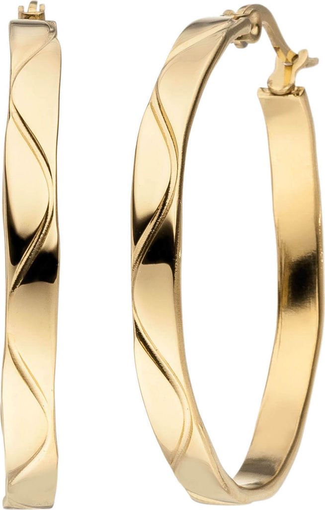 Creolen 34x3,8mm aus Edelstahl flach mit Muster gold-farben beschichtet Ohrringe