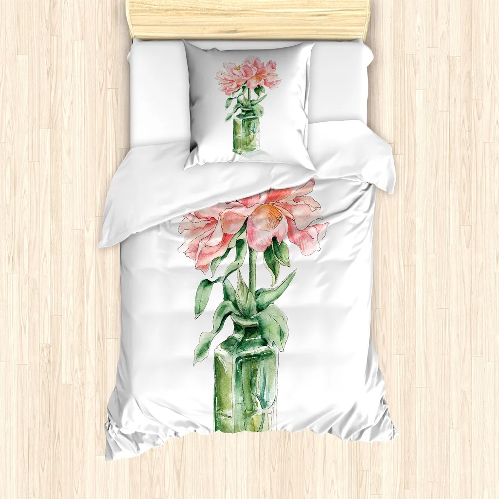 Set Copripiumino 135x200 Antiacaro ABAKUHAUS Rose Rosa Verde