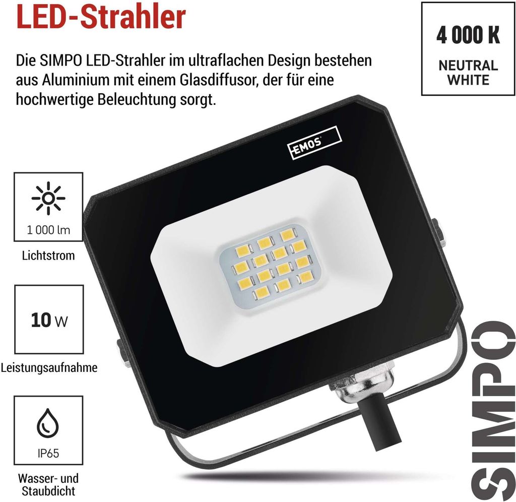 LED reflektor EMOS SIMPO 10 W, IP65, vodotesný do vlhkých Obrázok produktu 2