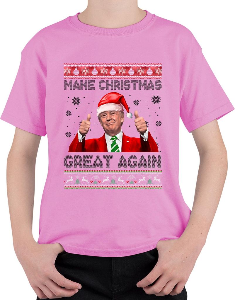 Make Christmas Great Again Santa Claus Daumen hoch lustig Uni Kinder T-Shirt, Pink, 104