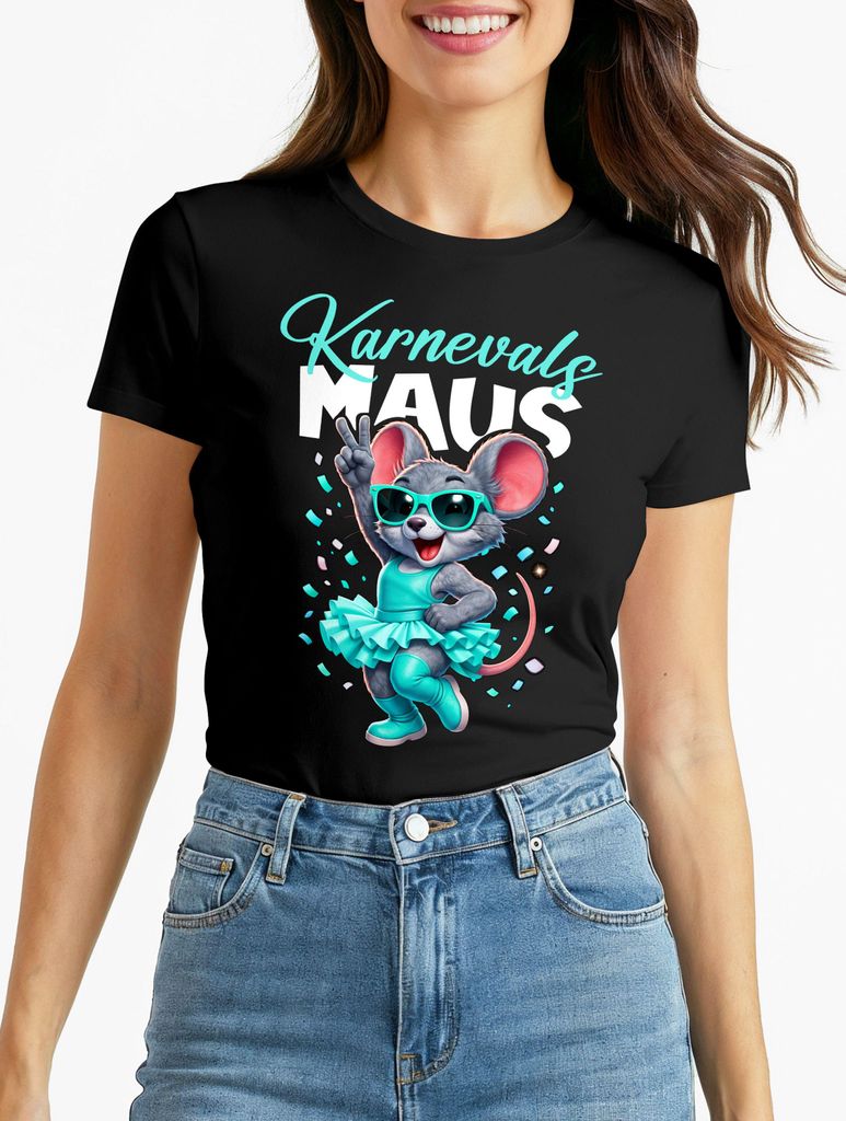 Damen T-Shirt Karnevalsmaus Gruppenkostüm Fasching Karneval Ersatz Verkleidung Last Minute Kostüm Moonworks