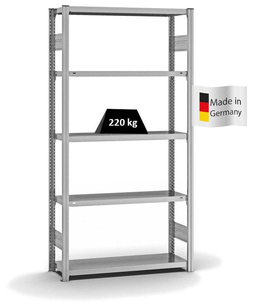 PROREGAL Fachbodenregal Stecksystem MAGNUS Germany | HxBxT 200x100x30cm | 5 Ebenen | Fachlast 220 kg | Beidseitig nutzbar | Verzinkt