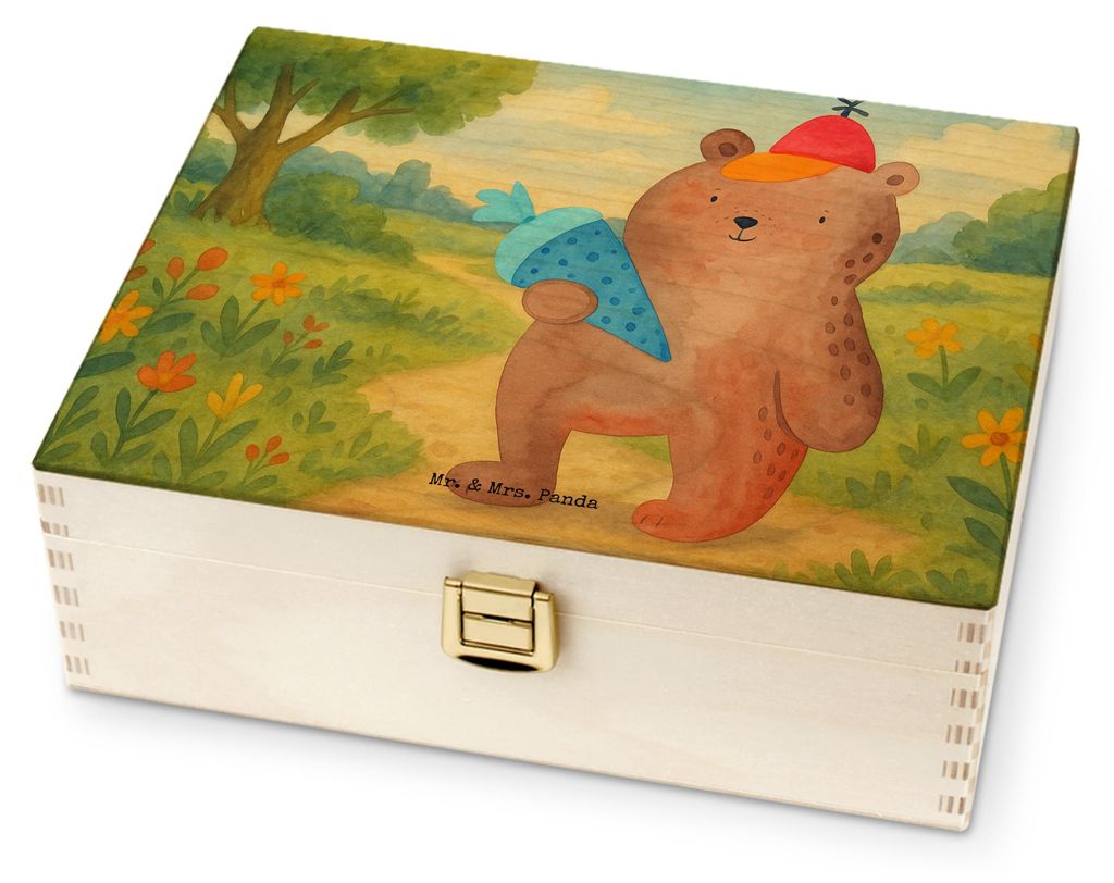 Mr. & Mrs. Panda Holz Teebox Bär Schultüte Design - Weiß - Geschenk, Teedose aus, Teddy, für Paare, teekiste, Einschulung, Grundschule, Schulan...