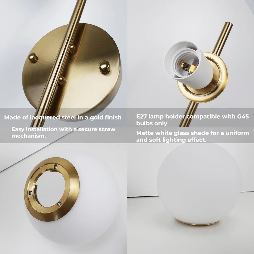 Applique chic dorée OLIVIA E27, double globe en verre dépoli dépoli