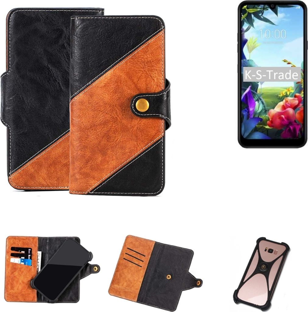 K-S-Trade Handyhülle Schutzhülle Bookstyle Case Wallet-Case kompatibel mit LG Electronics K40S Handy Cover Bumper Klapphülle schwarz hellbraun 1x