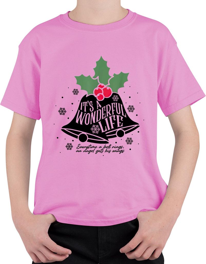 It's a Wonderful Life Christmas bells holly snowflake vintage Uni Kinder T-Shirt, Pink, 128