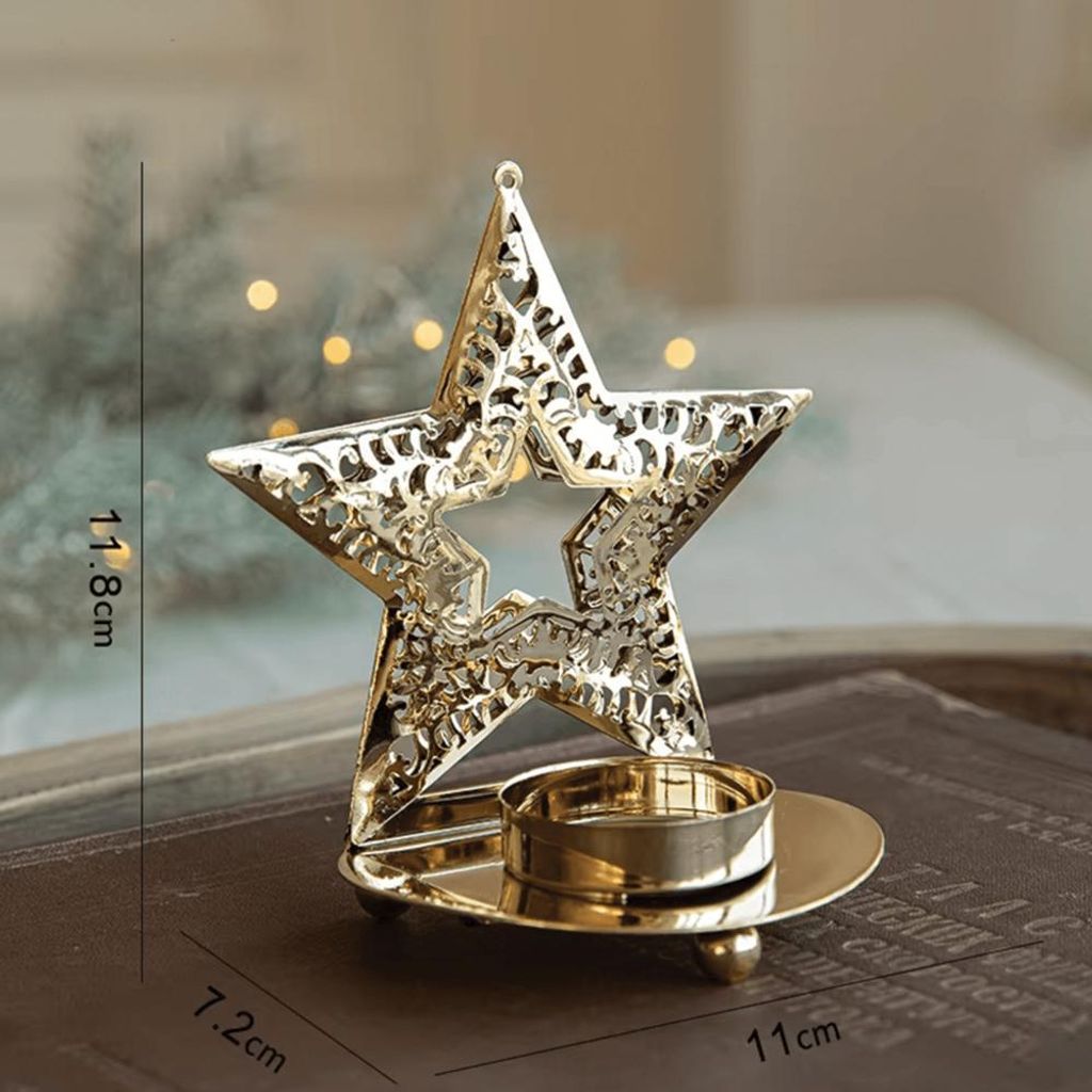 Goldener Metallkerzenhalter für Weihnachten – Weihnachtsdekoration für den Tisch