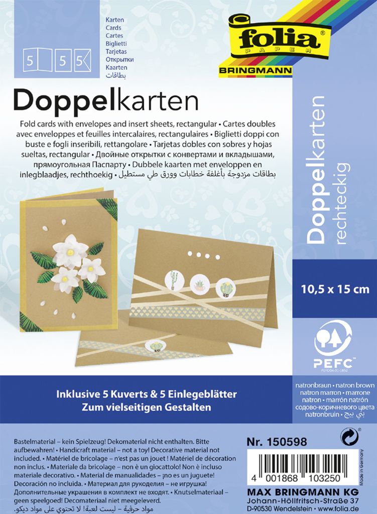 folia Doppelkarten 105 x 150 mm 220 g/qm natronbraun 5 Stück