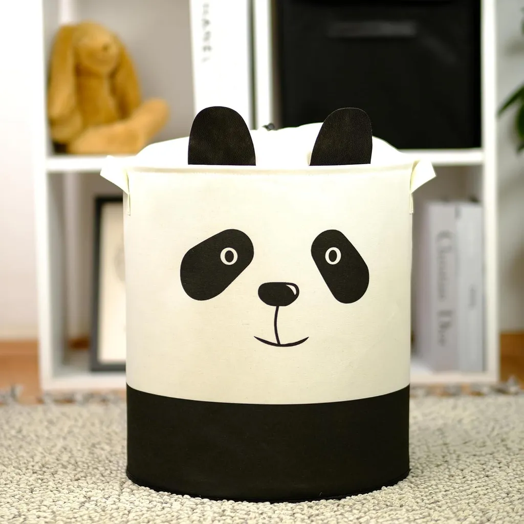 Panier à linge cylindrique pliable motif panda pour linge et jouets