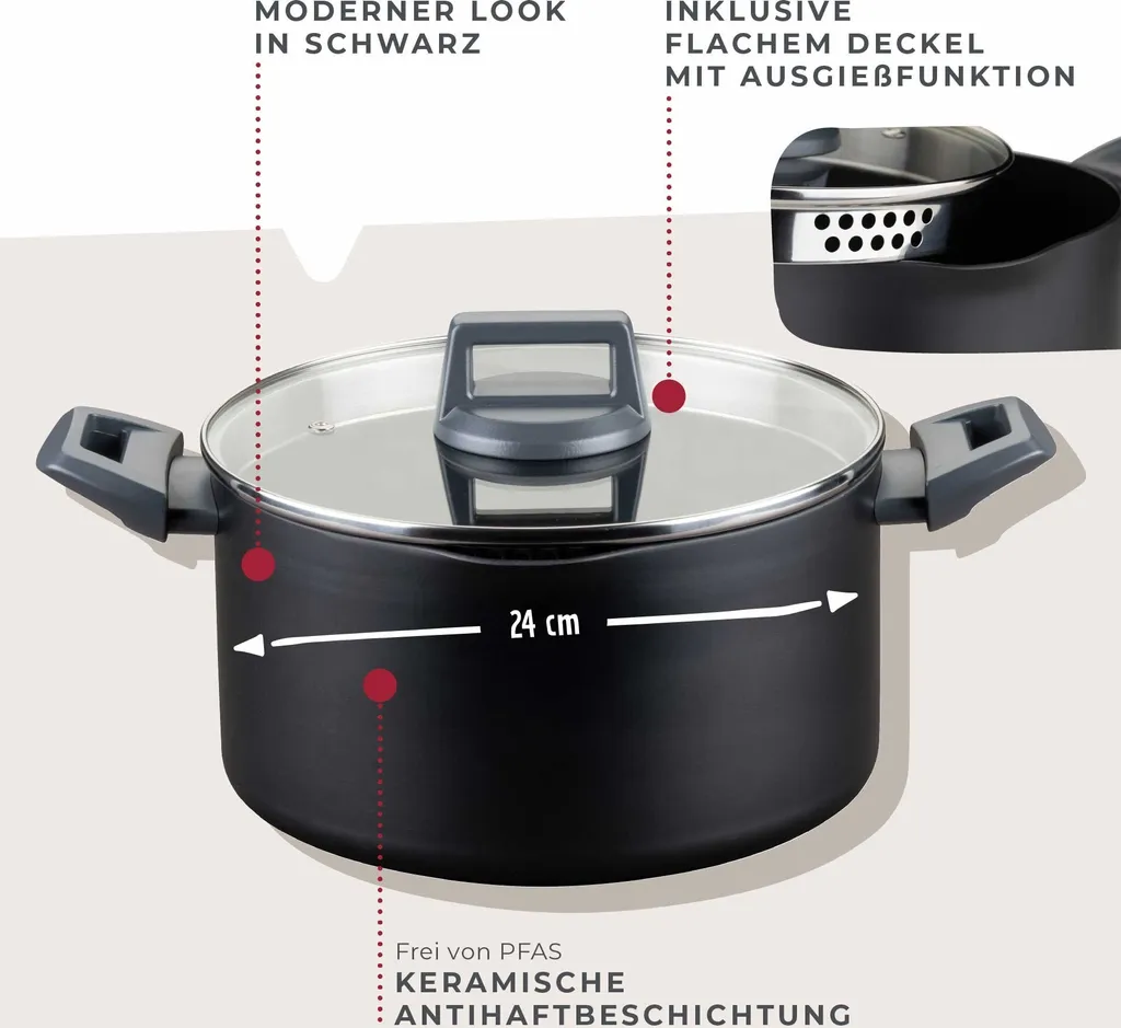 Casseruola Fackelmann Induzione 24cm con Coperchio in Vetro Temperato