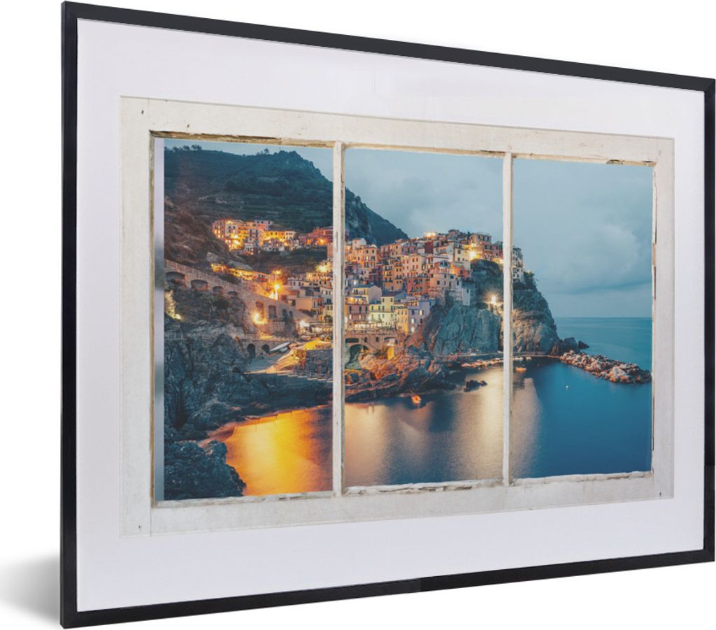 MuchoWow Gerahmtes Poster Aussicht - Meer - Italien 40x30 cm - Poster mit Schwarzem Bilderrahmen Wandposter Rahmen Foto Bilder - Bilderrahmen - P...