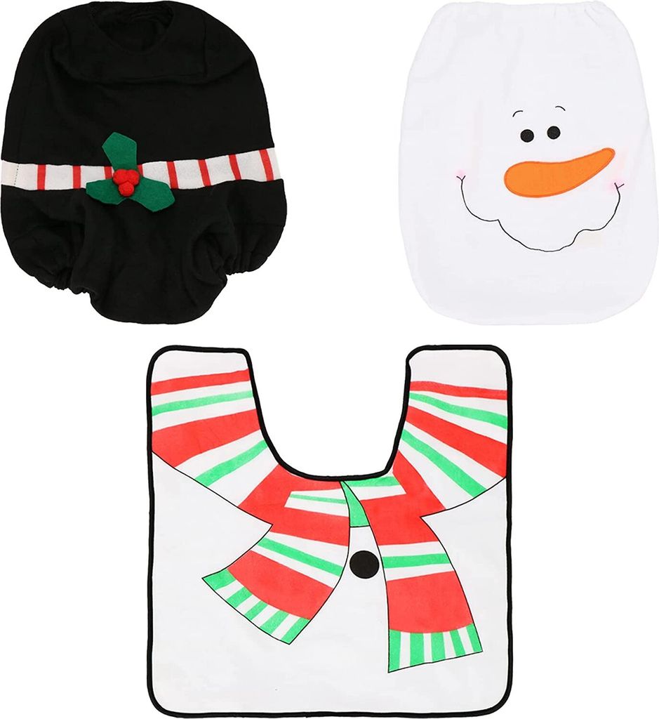 SPRINGOS Badematte Badgarnitur Schneemann-Design 3-er Set WC-Deckelbezug WC-Umrandung Tuchbox-Abdeckung Badezimmer