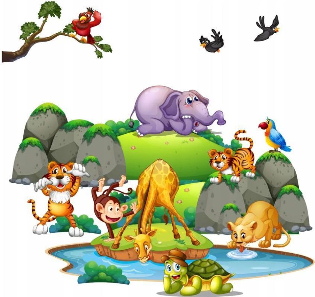 Wandtattoo Tiere, Safari, mit umweltfreundlichen, geruchsneutralen Druckfarben - Wandsticker, Wandaufkleber Kinder 150 x 250 cm