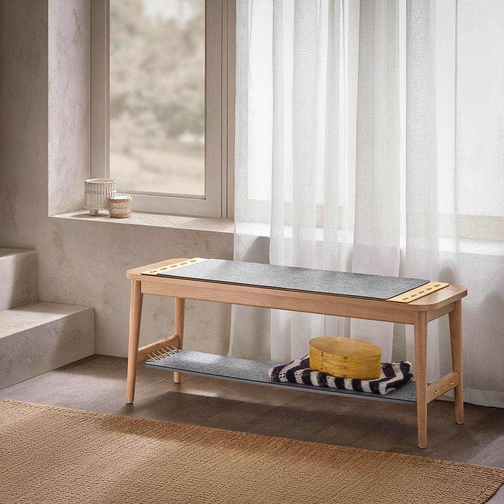 SoBuy Schuhbank mit Sitzfläche Dielenbank Bettbank Sitzbank Schuhregal mit Zapfenverbindungen Schuhschrank Natur BHT ca. 110x46x37cm HFSR01-N