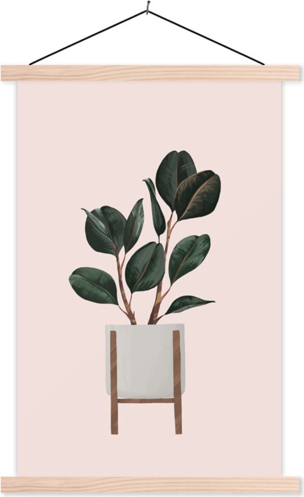 MuchoWow Textilposter Pflanzen - Blumentopf - Pastell 40x60 cm mit holzfarbenen Rahmen - Poster