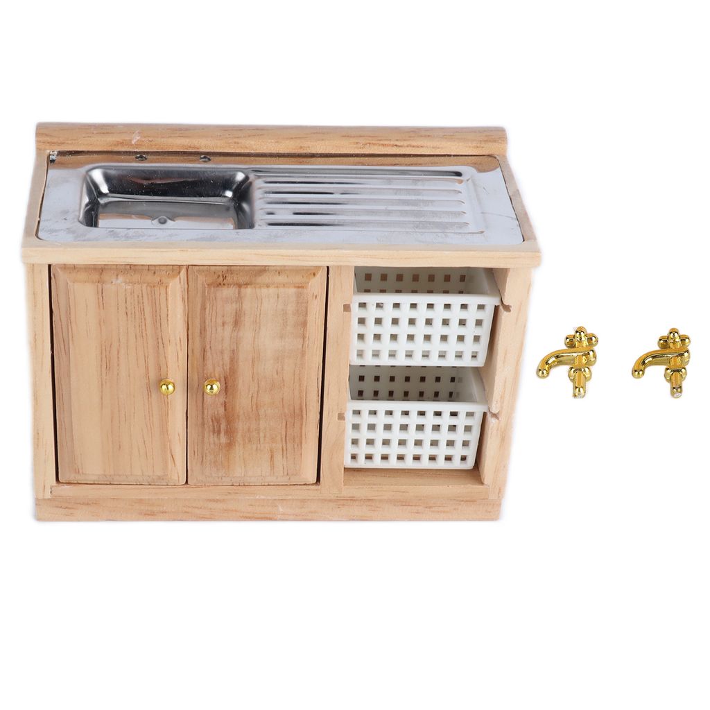 1:12 Mini-Puppenhaus Waschbecken aus Holz,Mini-Möbel Badezimmer Waschbecken,Miniatur-Möbel lebensechte Küche Waschbecken,Miniatur-Puppenhaus Kü...