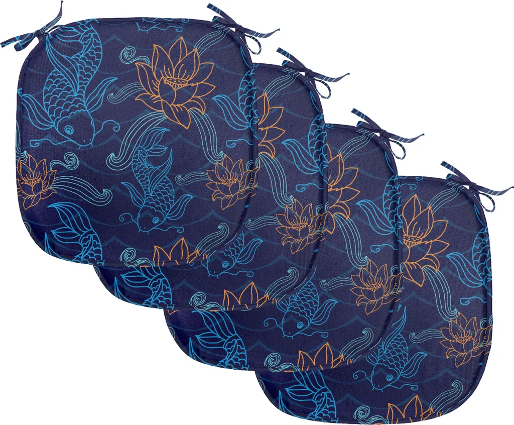 Set 4 Cuscini Sedie 40x40 Impermeabili | Arredo Orientale Blu e Arancio