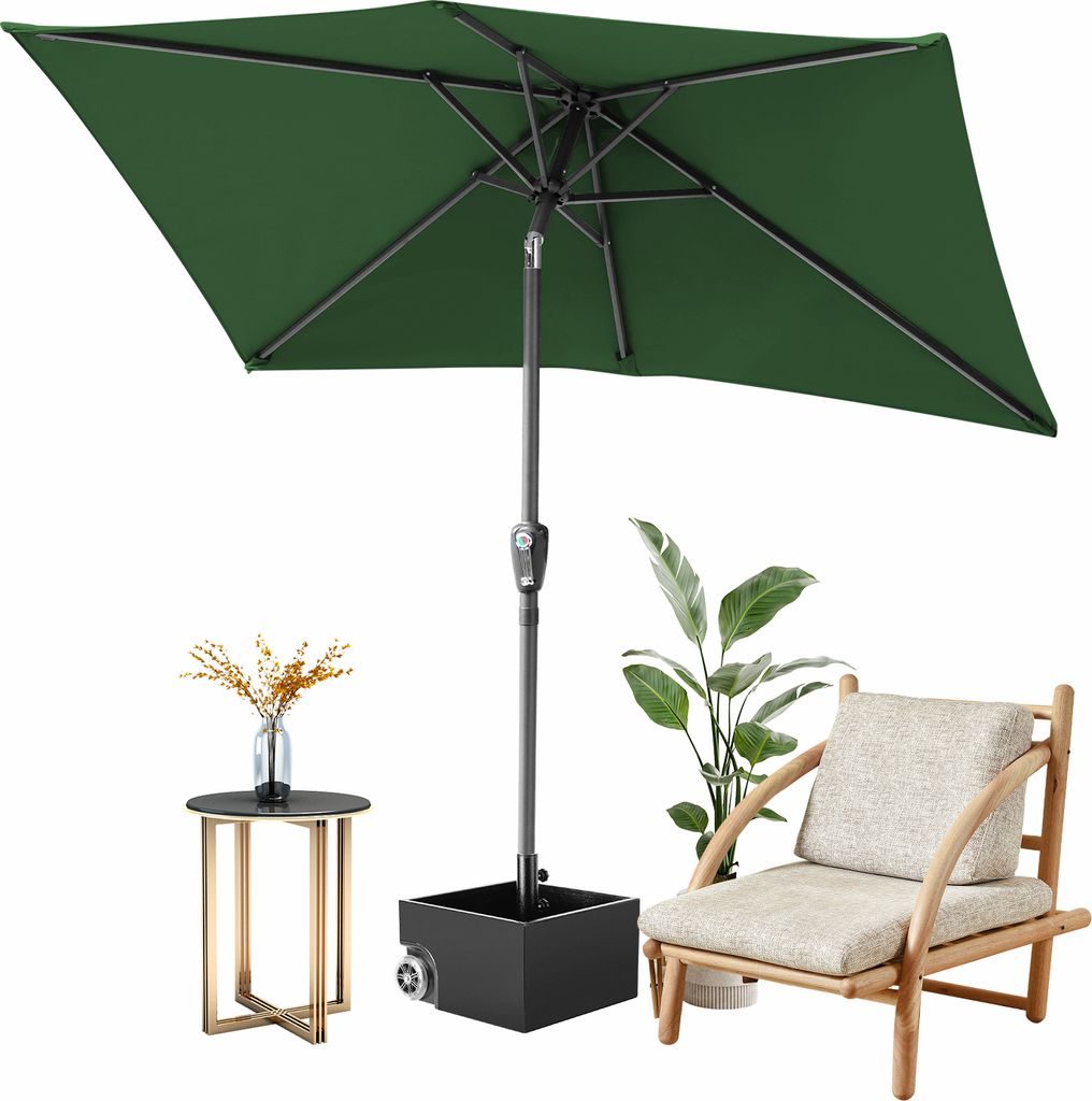 TolleTour Sonnenschirm Rechteckig Balkonschirm Ø300x200cm Grün beidseitig um 30° knickbar mit kurbel Marktschirm Terrassenschirm Sonnenschutz Ga...