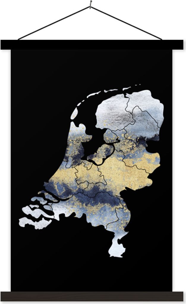 MuchoWow Textilposter Karte von Europa - Blau - Schwarz 120x180 cm mit schwarzem Rahmen - Fotos