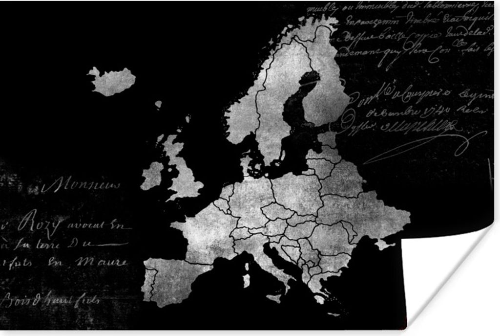 MuchoWow Poster Eurocard mit kursivem Text - schwarz und weiß 90x60 cm - Schlafzimmer
