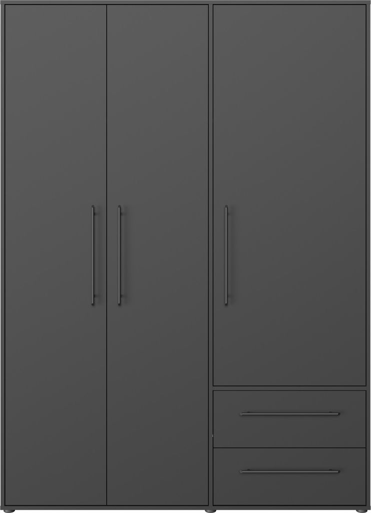 Drehtürenschrank >MOKKARIS< 3 Türen, 2 Schübe, in Schwarz - 144,4x200,1x58,8cm (BxHxT)