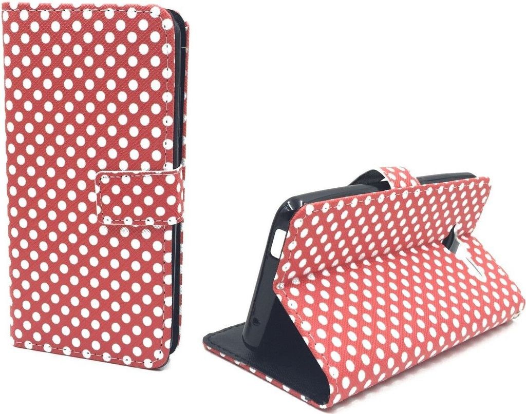 Handyhülle Tasche + 1 Panzer Schutz Glas für Case Handy ZTE Blade L3 Polka Dot Rot