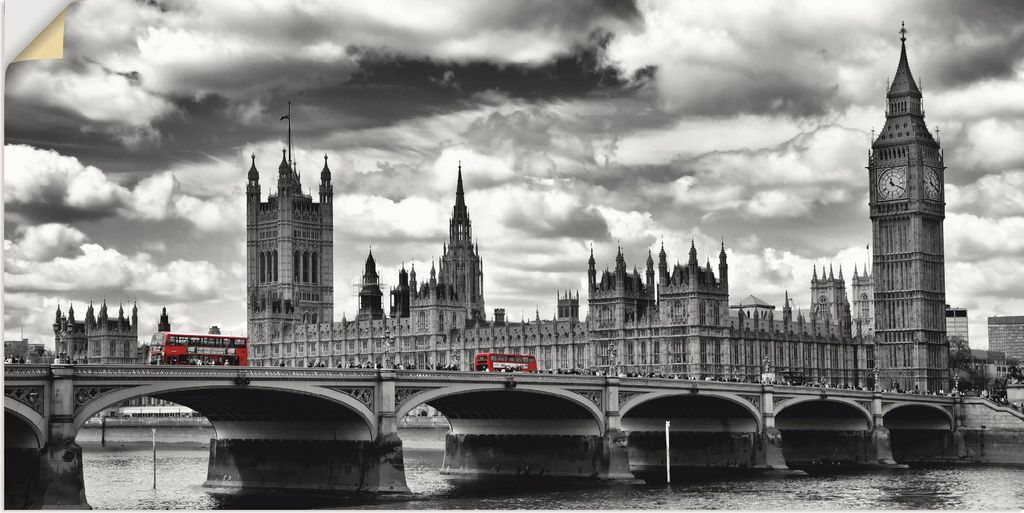 ARTland Wandbild, selbstklebend London Westminster Bridge & Red Buses Größe: 60x30 cm