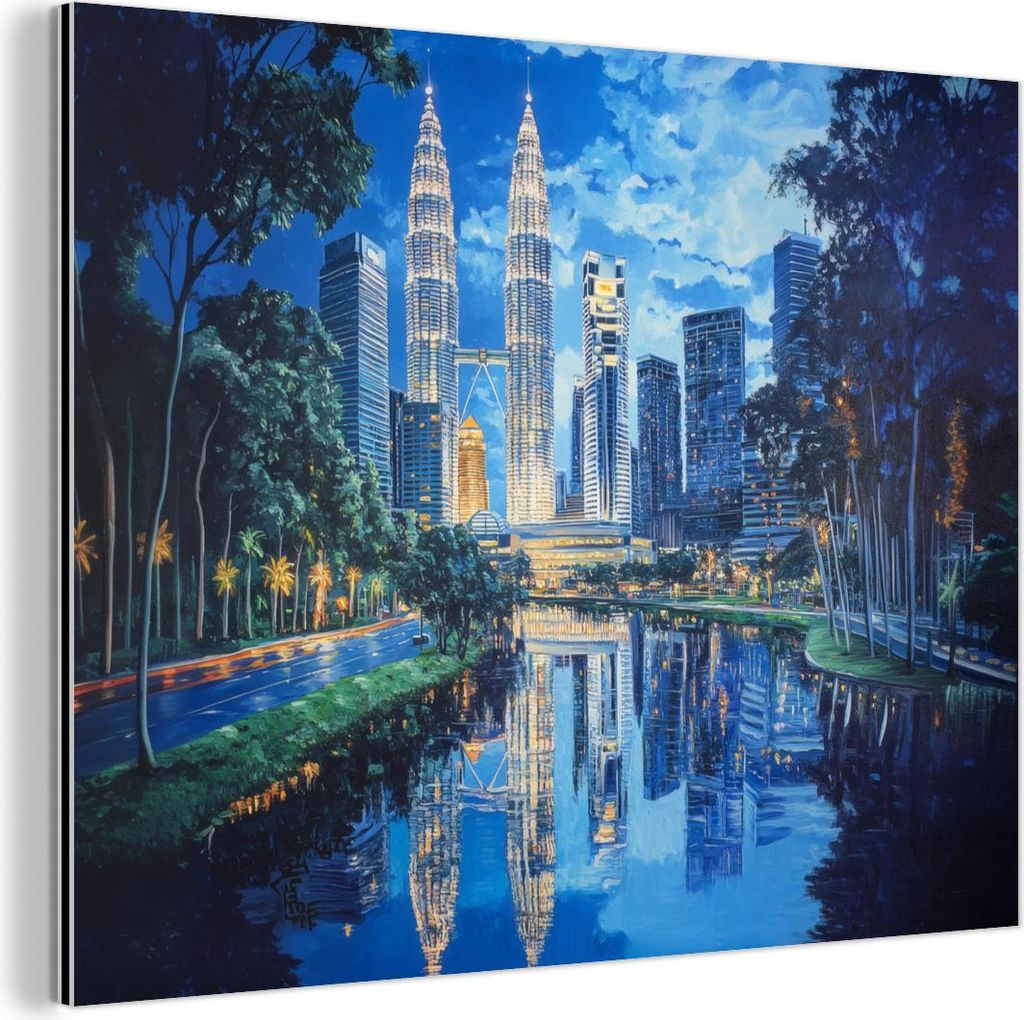 MuchoWow Wanddekoration Metall Metallbild Wandkunst 40x30 cm Stadt Kuala Lumpur - Skyline - Wolkenkratzer - Wasser MuchoWow Aluminium Gemälde - De...