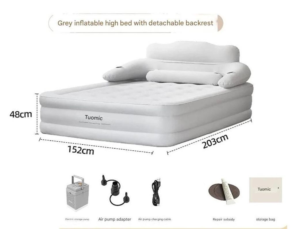 Luftbett - Aufblasbare Matratze - Integrierte Pumpe - Automatisches Aufblasen - 152x203x48 cm - EVA-Material - Für Camping & Zuhause - Grau