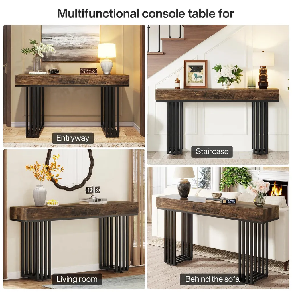 Petite table de salon étroite 35 cm console industrielle gris clair - 8