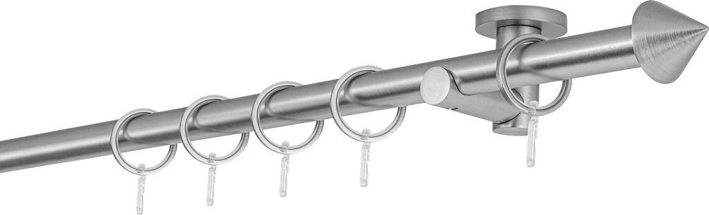 Gardinenstange Maß 20mm Spitze 1-lauf Deckenträger 5,5cm Farbe: Edelstahl-Optik, Größe: 370cm