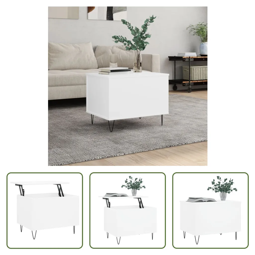 Tavolino Bianco The Living Store 60x44,5x45 cm - Tavolo Basso Salotto