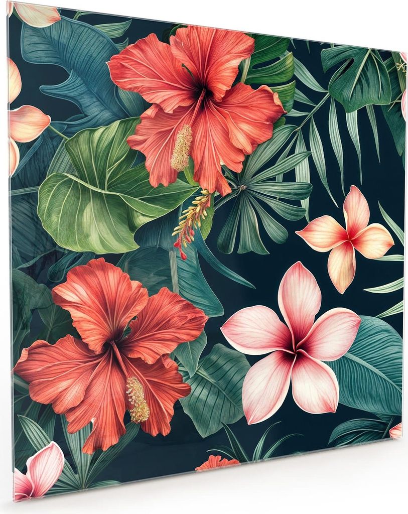 Küchenrückwand Spritzschutz Glas mit Motiv Tropenblumen 40 x 40 cm