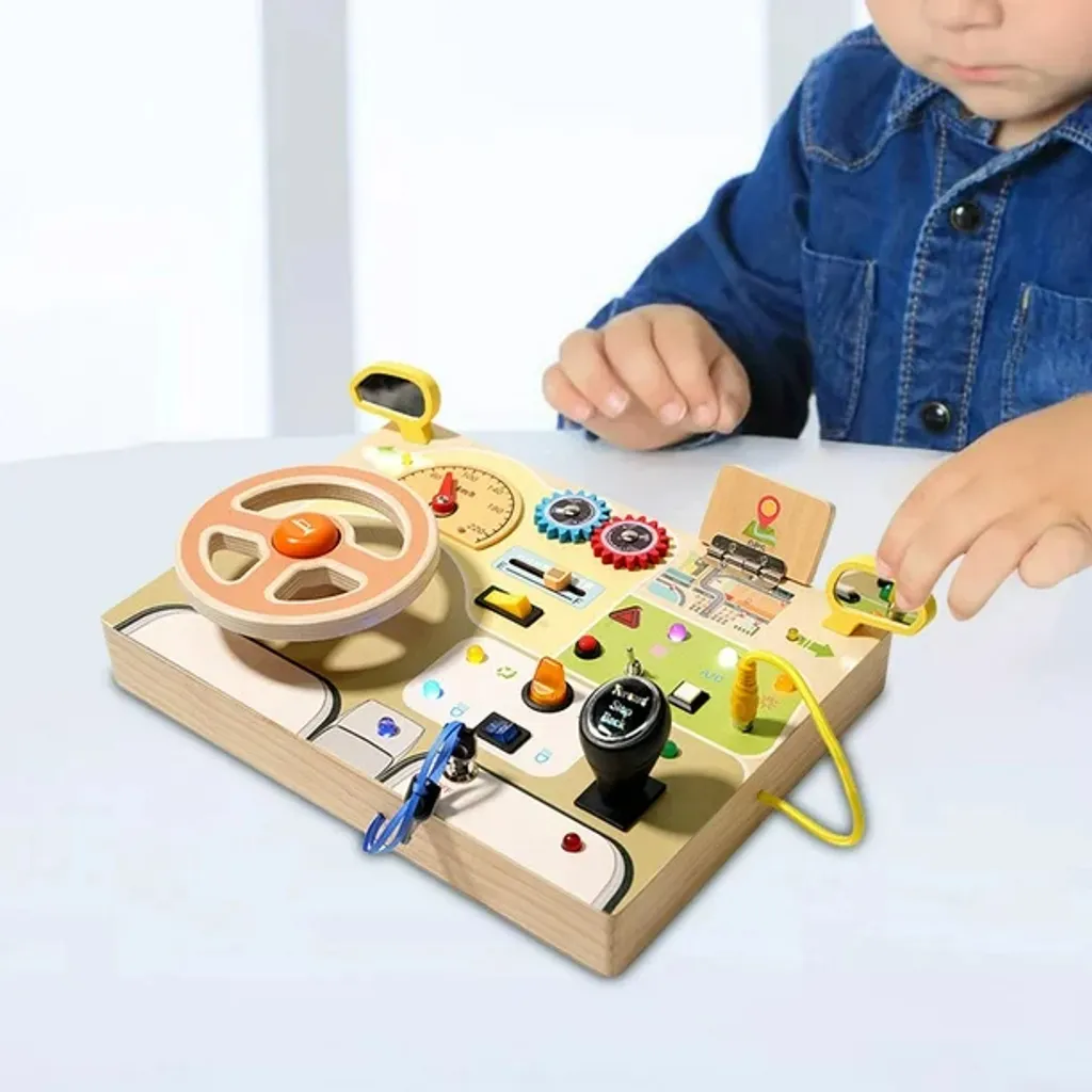 Tableau sensoriel interactif en bois avec interrupteurs et lumières LED - 7