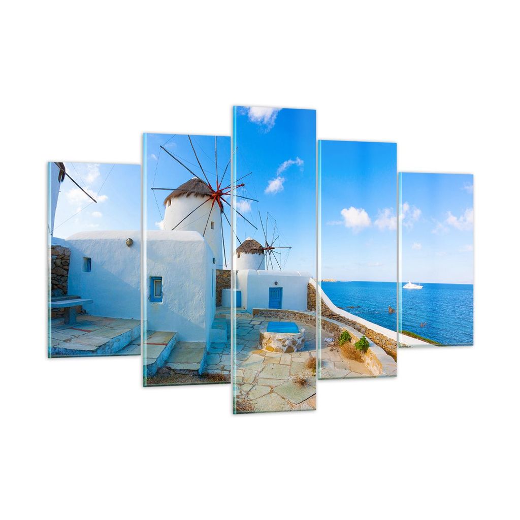 Bilder auf glas - Griechenland Insel Küste Haus - 150x100cm - Glasbilder - Wandbilder - Kunstdruck - zum Aufhängen bereit - Wanddekoration aus Gl...